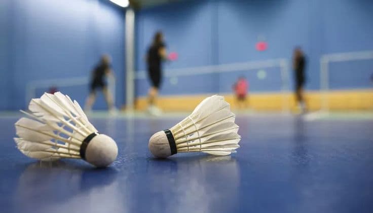 Badminton players competing